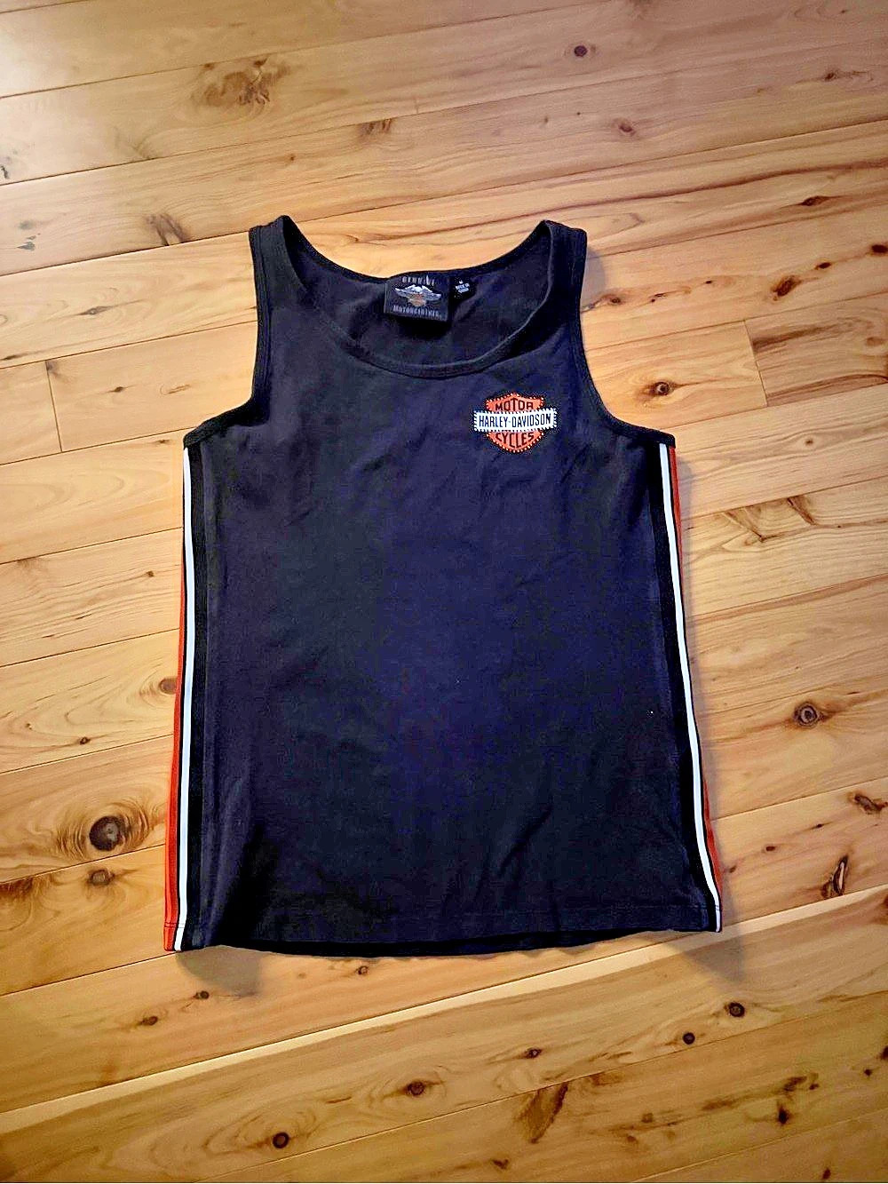 Harley-Davidson Women's Side Stripe Tank Top Striped Black Tank Top Like New